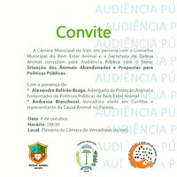2ª Audiência Pública para debater questões relacionadas à Causa Animal no Município será no dia 8 de outubro