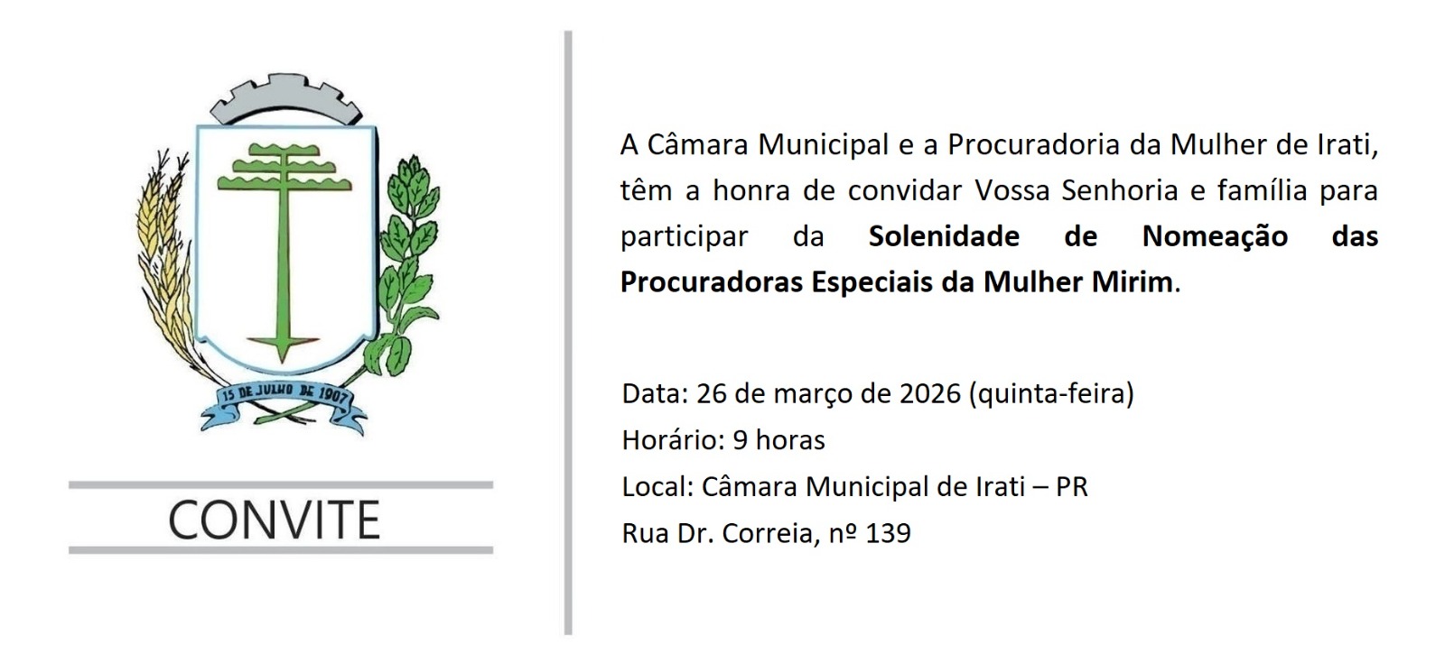 Câmara realizará solenidade de nomeação das Procuradoras Especiais da Mulher Mirim no dia 26