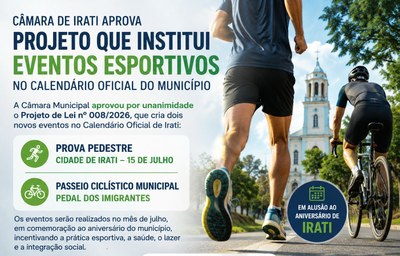Legislativo aprova projeto que institui eventos esportivos no calendário oficial do município
