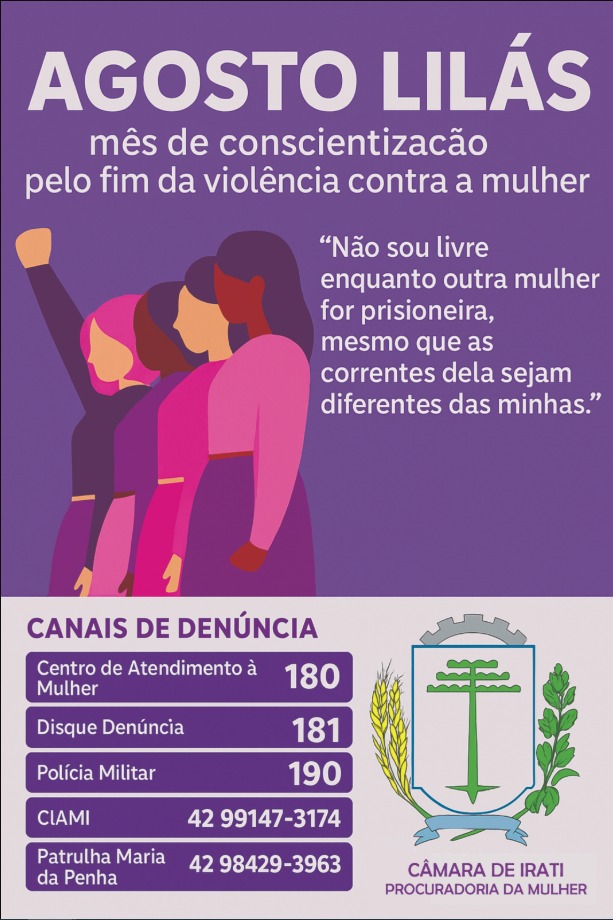 Projeto que institui a Campanha Agosto Lilás como mês de proteção à mulher é aprovado